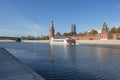Motor ship on the Moskva river near the Kremlin embankment in Moscow Royalty Free Stock Photo