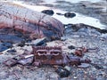 Motor of a Ship wreck at the sea. Engine block of sunken boat