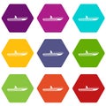 Motor speed boat icon set color hexahedron Royalty Free Stock Photo