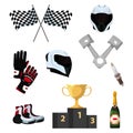 Motor speed racer sport accessory isolated set