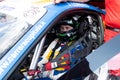 Motor sport Porsche GT Jorge Lorenzo driver in touring car cockpit with helmet and racing suit