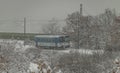 Motor trains near snowy platform and tunnel in Olbramovice CZ 12 02 2023