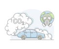 Motor Vehicle with Carbon Dioxide Emission as Resource for Human Need Line Vector Illustration