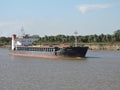 Motor Vessel Container Carrier `VICKY B` in navigation along the Water Way Hidrovia Paraguay Parana rivers Royalty Free Stock Photo