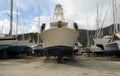 Motor yacht in boatyard Royalty Free Stock Photo