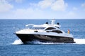 Private beautiful yacht sailing fast close to Alicante coast in Spain.