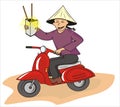 Motorbike, Chinese food delivery, person drive bike, vector illustration