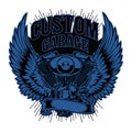 Motorbike badge emblem.Blue motorcycle emblem vector illustration Royalty Free Stock Photo
