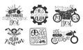 Motorbike Club Retro Labels Set, Super Motor Best Ride Hand Drawn Badges Monochrome Vector Illustration