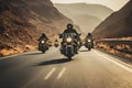 A motorbike convoy riding along a scenic road. AI Generated Royalty Free Stock Photo