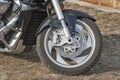 Motorbike front wheel with brake system closeup Royalty Free Stock Photo