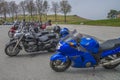 Motorbike meeting at fredriksten fortress, bikes lined up