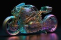 Motorbike model with transparent visible inner structure. Fictitious bike