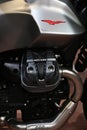 Motorbike with Moto Guzzi logo and engine closeup Royalty Free Stock Photo