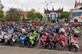 Motorbike parking on the street Royalty Free Stock Photo