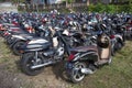 Motorbike parking on the street. Ubud, Indonesia Royalty Free Stock Photo