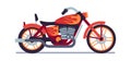 Motorbike. Red biker motorcycle with flame graffiti, classic vehicle for road racing, speed race modern style moped Royalty Free Stock Photo