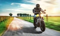 Motorbike on the road riding. having fun riding the empty road Royalty Free Stock Photo