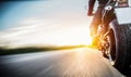 Motorbike on the road riding. having fun riding the empty road o Royalty Free Stock Photo