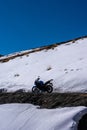 MotorBike in Snow Covered Mountains - Langza Village, Spiti Valley, Himachal Pradesh Royalty Free Stock Photo