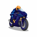 Motorbike sport racing speeding in blue uniform character concept in cartoon illustration vector on white background Royalty Free Stock Photo