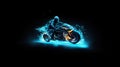 Motorbiker is riding a futuristic motorcycle on the night street concept.