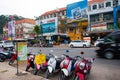 Motorbikes are parked on the street. Krabi, Ao Nang, Thailand.
