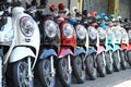 Motorbikes in a row with perspective Royalty Free Stock Photo