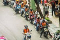 The motorbikes taxi are queuing for transfer the passenger. Motorcycle taxi is popular choice for rush hours during heavily