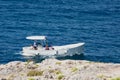 Motorboat in the blue sea Royalty Free Stock Photo