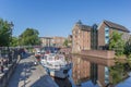 Motorboat in the central canal of Coevorden Royalty Free Stock Photo