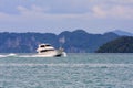 Motorboat cruising in Phang Nga Bay Royalty Free Stock Photo