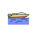 Motorboat line icon. Isolated vector element.