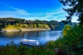 Motorboat in the Okertalsperre, a dam near Altenau in the Harz Mountains, Goslar district, Germany