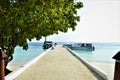 Motorboat on tropical island of maldives