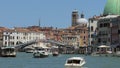 Motorboats going along narrow channel in old city, vaporetti, slow motion