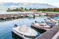 Motorboats moored at harbour Royalty Free Stock Photo