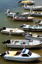 Motorboats Moored in River Royalty Free Stock Photo