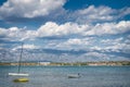 Motorboats and sailboats anchored near Adriatic Sea near Nin Royalty Free Stock Photo