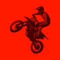 Dirt bike motocross jumping red background flat style illustration vector