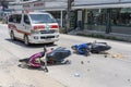 Motorcycle accident that happened on the road at tropical island Koh Phangan, Thailand . Traffic accident between a motorcycle on Royalty Free Stock Photo