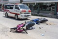 Motorcycle accident that happened on the road at tropical island Koh Phangan, Thailand . Traffic accident between a motorcycle on Royalty Free Stock Photo