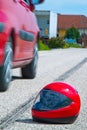 Motorcycle accident. Skid mark on road traffic Royalty Free Stock Photo