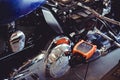 Motorcycle adjustment device. repair and programming of a motorcycle. The device is connected to workshop tools, a modern garage,