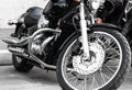 Motorcycle on American canons. large front wheel with many spokes. Royalty Free Stock Photo