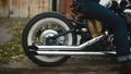 Motorcycle arived with white wall wheel close up