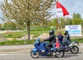 Motorcycle band in front of crowd at protest