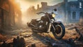 Motorcycle In Battlefield Ruins: A Hyperrealistic Tribute To Tom Bagshaw Royalty Free Stock Photo