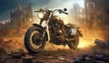 Motorcycle In Battlefield Ruins: A Hyperrealistic Tribute To Tom Bagshaw Royalty Free Stock Photo