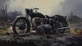 Motorcycle In Battlefield Ruins: A Hyperrealistic Tribute To Tom Bagshaw